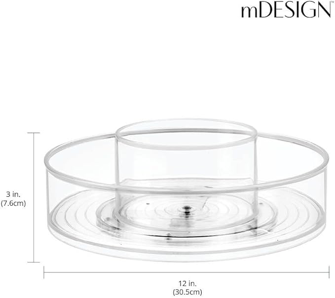 mDesign Plastic Lazy Susan Round Spinning Storage Tray; Rotating 360 Degree Carousel Organizer for Makeup, Cosmetic Organization; Holder for Nail Polish, Perfume, Health and Beauty Essentials - Clear