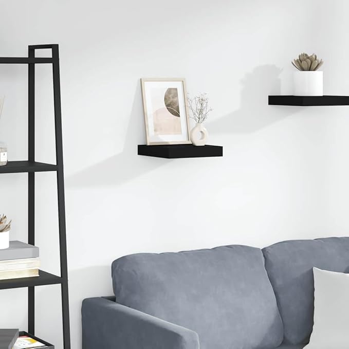 Floating Wall Shelf Black, 9.1x9.3x1.5 Inches, Modern Invisible Mounting Display Rack for Living Room Decor, Honeycomb MDF and Metal Frame, Holds 11 lbs for Books, Awards, Collectibles