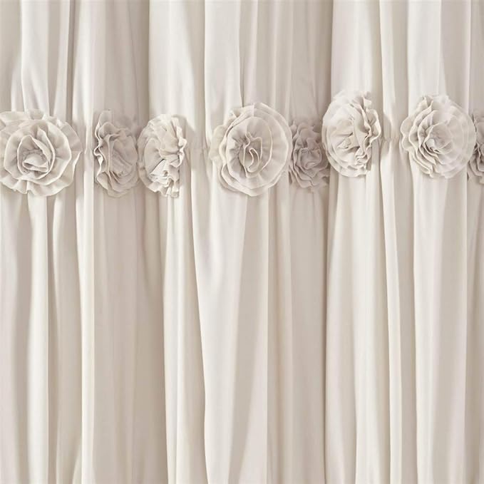 Lush Decor, Neutral Darla Shower Curtain-Ruched Floral Vintage Chic, Farmhouse Style Design, 72 x 72