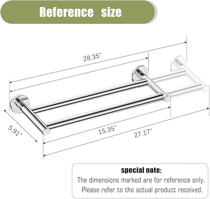 Retractable #304 Stainless Steel Towel Bar, Single bar or Double bar Optional,Adjustable Length from 16 inches to 28.9 Inches (Chrome, Double Towel bar)