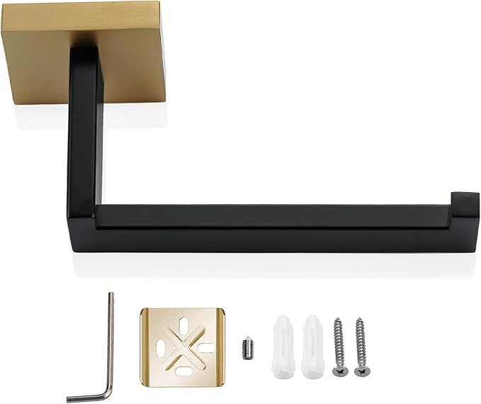 TURS 3-Piece Bathroom Hardware Set Black and Gold Hand Towel Holder Toilet Paper Holder Towel Hook Stainless Steel Towel Bar Set Wall Mounted