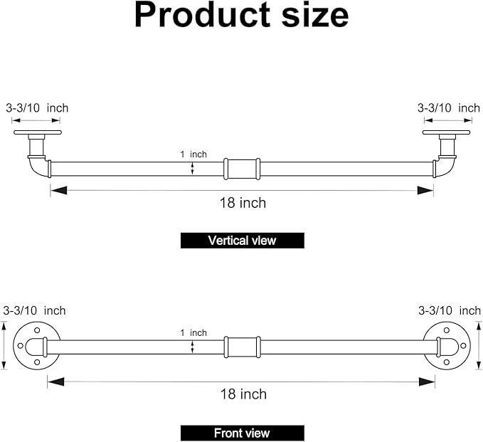 HouseAid 18 Inch Industrial Pipe Towel Bar, Farmhouse Iron Hand Towel Holder, Vintage Style Towel Rod for Bathroom, Wall Mounted, Matte Black (Hook Included)