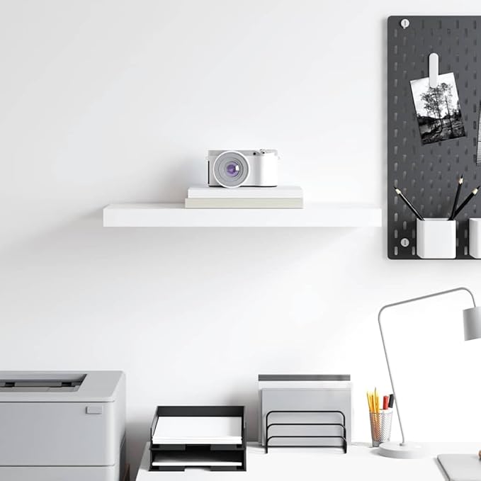 Floating Wall Shelf for Bedroom, Modern Rectangular Display Shelves, Sturdy MDF Wall Mounted Storage Organizer for Living Room and Office, White, 23.6 inch
