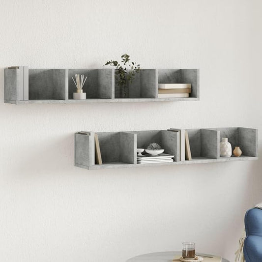 Wall Mounted Floating Shelves Set of 2, Concrete Grey Engineered Wood Storage Cabinets for Living Room, Office, Modern Display Organizer, 39 Inch