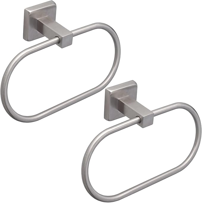 TocTen 2 Pieces Towel Ring/Hand Towel Rack - Thicken SUS304 Stainless Steel Bathroom Hand Towel Holder Heavy Duty Unique Oval Hand Towel Hanger Wall Mounted for Bathroom Kitchen Sink（Brushed Nickel）