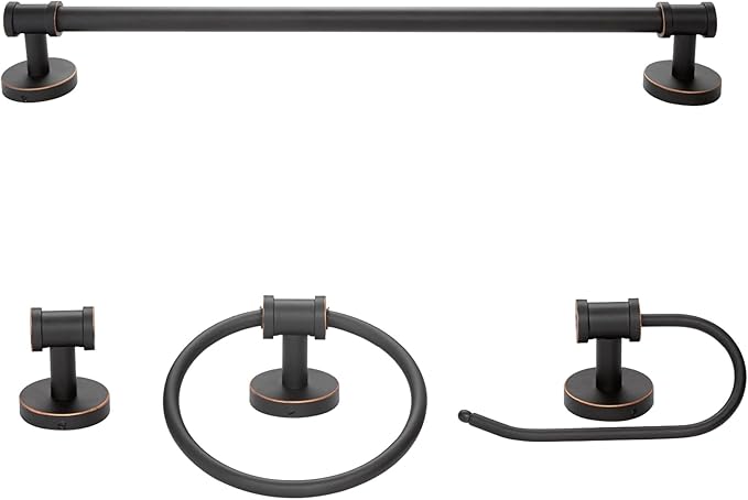 Globe Electric 51415 Camden 5-Piece All-in-One Bathroom Set, 3 Vanity Light with Seeded Glass Shades, Bar, Towel Ring, Robe Hook, Toilet Paper Holder, Bronze