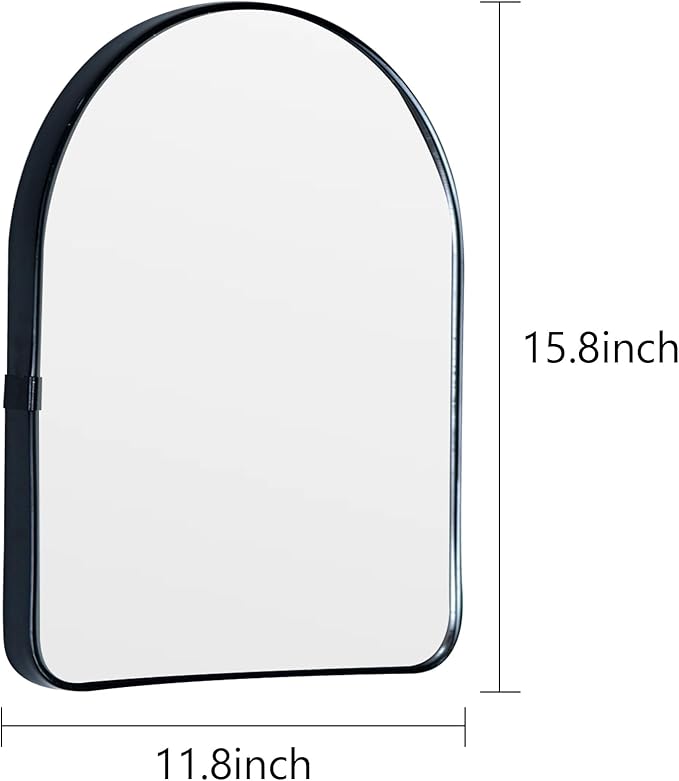 Funly mee Arched Wall Mirror, Wall-Mounted Plastic Mirror, for Bathroom and Vanity (Black, 11.8 x 15.8)
