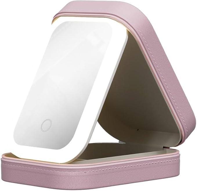 Cosmetic storage box with light mirror integrated dresser desktop skincare organizer Dustproof portable box (Cream white storage box)