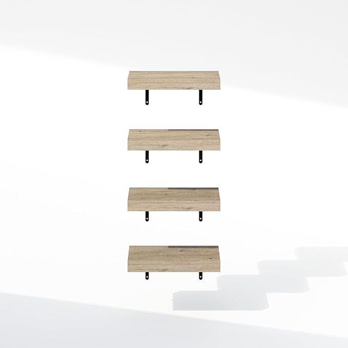 Furinno Tanna Floating Shelves for Wall Set of 4, 15-Inch Bathroom Wall Shelf, Wall Mounted Shelf, for Bathroom Organizers and Storage, Living Room, Natural