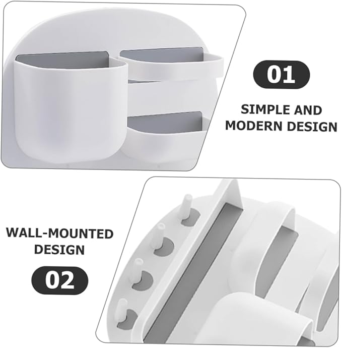 Alipis Remote Controller Stand Multi-Function Wall-Mounted Toiletries Shelf Three Compartments Storage Tray and Four Hooks for Bathroom Organization Easy Installation