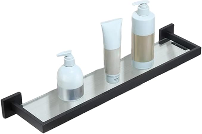Glass Bathroom Shelf Wall Mounted, 22.32-Inch, 8mm Thick Tempered Glass, Modern Square Design, Matte Black