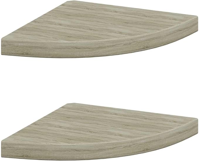 Corner Shelf Set of 2 Floating Shelves for Wall, 13.8 Inch Oak Wood Finish, Decorative Wall Mount Shelves for Bedroom, Living Room, and Office, Brown