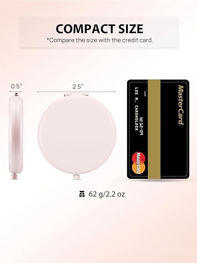 Compact Mirror Bulk, Set of 2 Double-Sided 1X/2X Magnifying Purse Pocket Makeup Mirrors(Round, Pink Marshmallow)