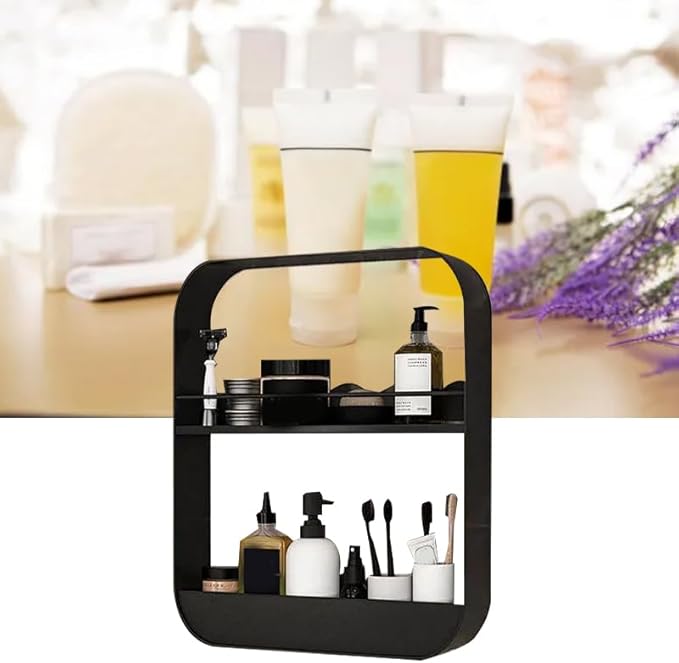 Tissting 2 Layer Bathroom Wall Shelf Carbon Steel Material Toilet Washstand Cosmetic Wall Mounted Storage Shelf for Bathroom, Toilet, Washstand