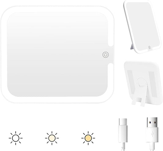 Relavel Makeup Mirror with Lights, LED Replacement for Makeup Bag, 3 Color Lights, Brightness Adjustable, 8.3 x 5.1 Inches