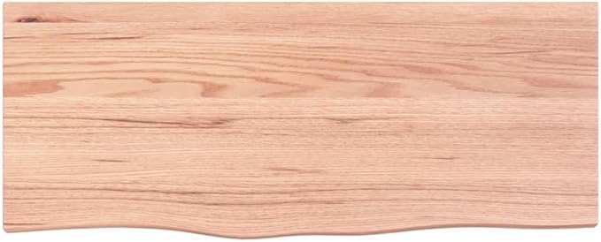 Light Brown Solid Oak Wood Bathroom Countertop 39.4"x15.7"x(0.8"-1.6") Treated Vanity Top with Live Edge for Shelf Desk Table Handmade Wooden Worktop