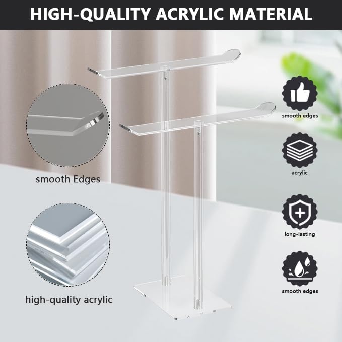 Hand Towel Holder,Acrylic Countertop Towel Stand - No-Drill Bathroom Organizer for Vanity, Easy Install Towel Holder Stand,Modern Bathroom Decor (L-2T-Shape)