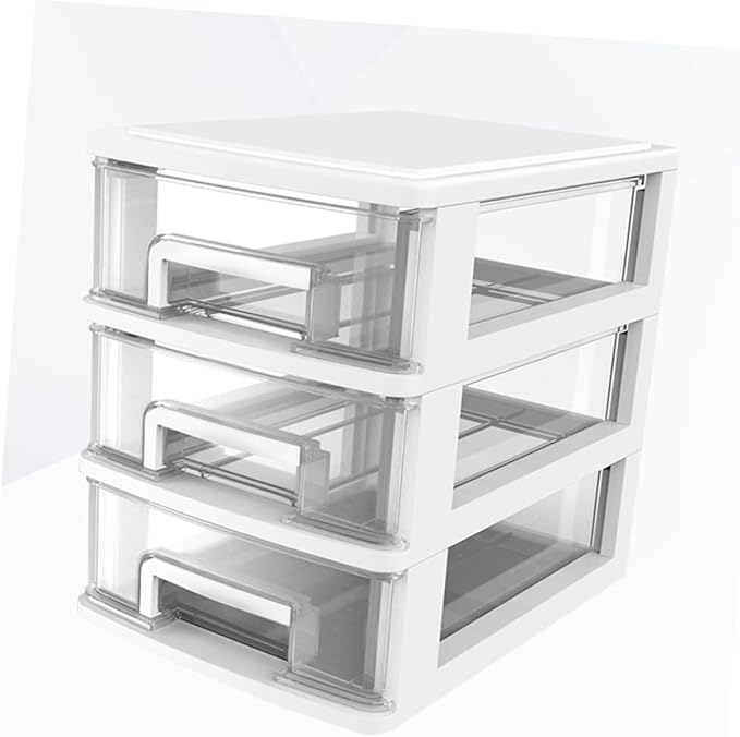 Outanaya Three-layer Drawer Storage Cabinet White Plastic Organizer for Desktop Multifunctional Storage Box for Sundries Bathroom Office Use