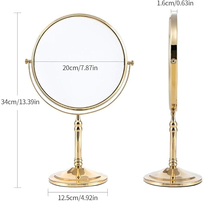 Gold Makeup Mirror 1X/10X Free Standing for Bathroom 8 Inches 360 Swivel Dual-Sided Tabletop Makeup Mirror, Metal