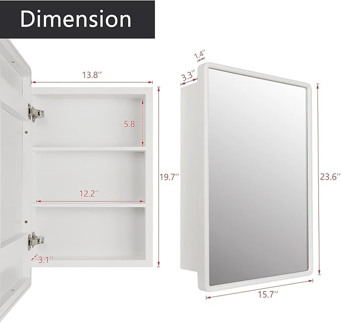 24”x16” Recessed Wood Medicine Cabinet with Mirror for Bathroom – Wall-Mounted Wooden Bathroom Cabinet with Adjustable Storage Shelf (White, 16“x24)
