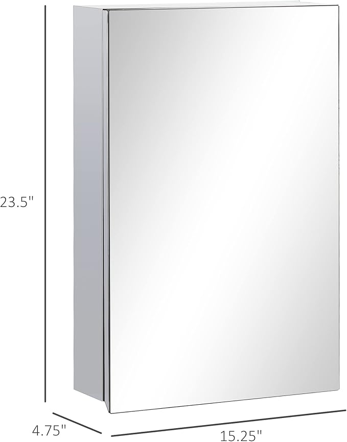 kleankin Wall-Mounted Medicine Cabinet with Mirror, Bathroom Mirror Cabinet Wall Mounted with Hinged Door, Storage Shelves for Living Room and Laundry Room, 15" x 24", Silver
