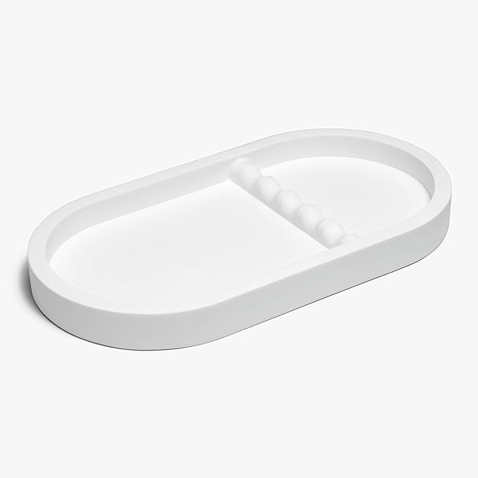 1PC Oval Nail Tray with Rest - Manicure Tool Holder, Jewelry Cosmetic Nail Decorations Organizer, Plaster Storage Tray, White, 7.09" Lx3.74 Wx0.59 H