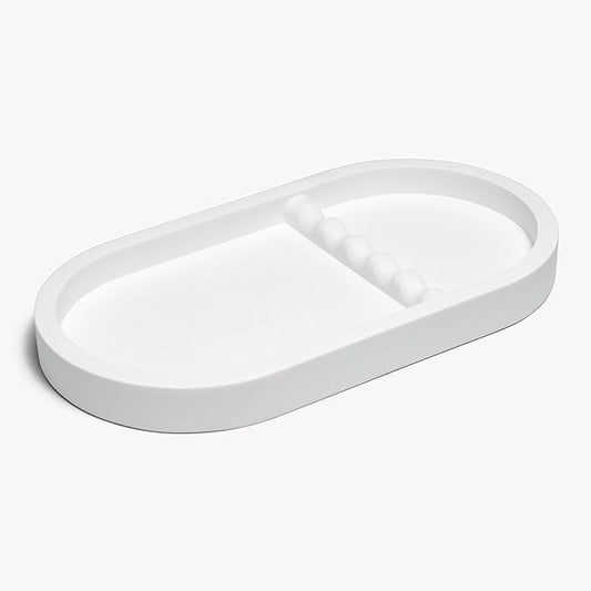 1PC Oval Nail Tray with Rest - Manicure Tool Holder, Jewelry Cosmetic Nail Decorations Organizer, Plaster Storage Tray, White, 7.09" Lx3.74 Wx0.59 H