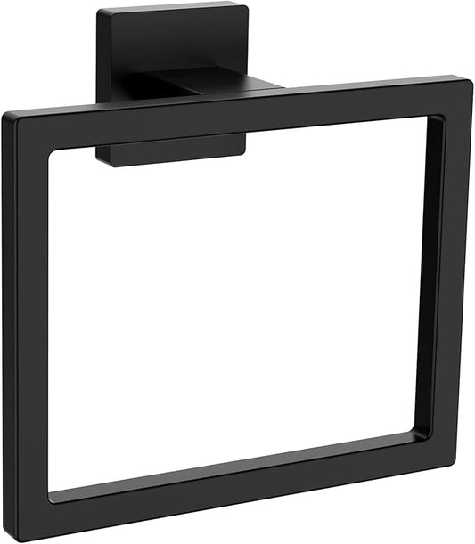 Matte Black Square Towel Ring, SUS304 Stainless Steel Hand Towel Holder for Bathroom Kitchen, Modern Style Towel Hanger, Thicken Ring Towel Holder, Towel Rack Square Wall Mounted