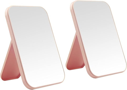 2Pcs Desktop Makeup Mirror, 8-Inch Portable Princess Mirror,Table Desk Wall Hanging Dual-Purpose Square Mirror Pink