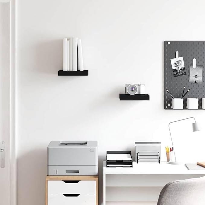 Floating Wall Shelves Set of 2, Black Modern Invisible Mounting Display Shelves for Living Room Bedroom, 9.1x9.3x1.5 Inches MDF Board with Metal Frame, Holds 11lb Each for Decor Books Plants