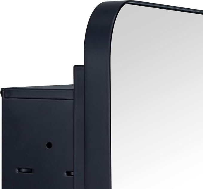 Matt Black Rectangle Recessed Bathroom Medicine Cabinet with Mirror Stainless Steel Metal Framed Rounded Rectangular Bathroom Cabinet with Mirror 24x36''