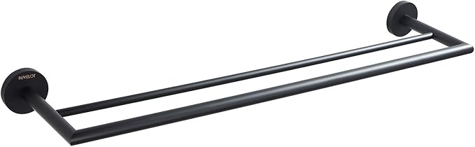 Double Towel Bar 26 Inches, Bathroom Hotel Style Towel Holder, Lavatory Bath Towel Shelf, Modern Minimalist Towel Rack for Bathroom Wall Mounted, Matte Black, 077080-MB Leo Series