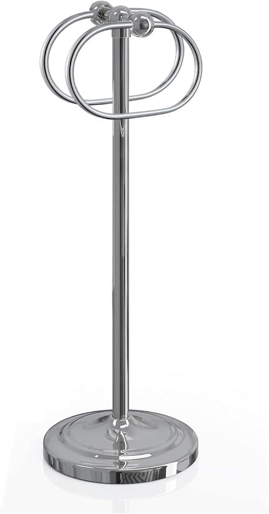 304 Stainless Steel Free Standing Bathroom Towel Rack & Towel Ring - 16Inch Non-Slip Base Floor Standing Towel Holder with Double Oval Rings for Bathroom, Bathtub (Sliver Chrome)