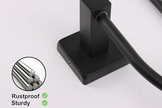 TocTen Towel Ring/Hand Towel Rack - Thicken SUS304 Stainless Steel Bathroom Hand Towel Holder Heavy Duty Unique Oval Hand Towel Hanger Wall Mounted for Bathroom Kitchen Sink (Matte Black)