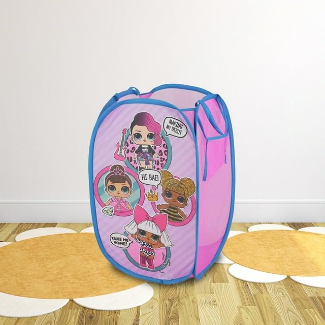 LOL Surprise Pop Up Laundry Hamper,Pink Kids Clothes Storage with Durable Carry Handles, 21" H x 13.5" W x 13.5" L