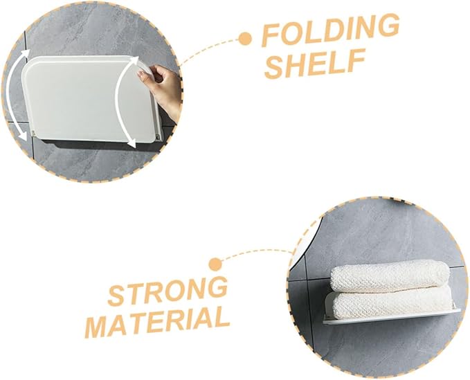 NUOBESTY 2pcs Foldable Wall-Mounted Bathroom Shelves Space-Saving PP Storage Racks for Towels Soap and Toiletries Organization with Compact Folding Design