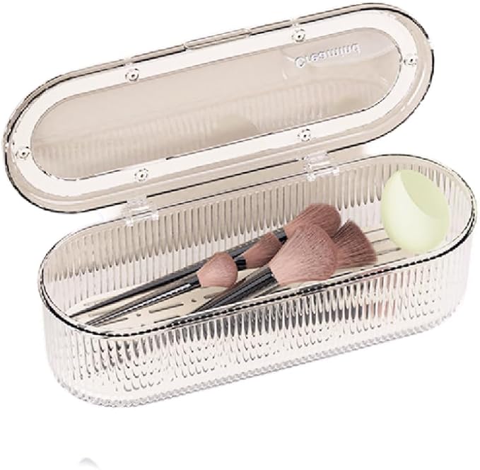 Makeup Brush Holder Organizer Clear Acrylic Makeup Sponges Organizer,Cosmetic Storage Case with Lid Display Case for Vanity (Brush Organizer)