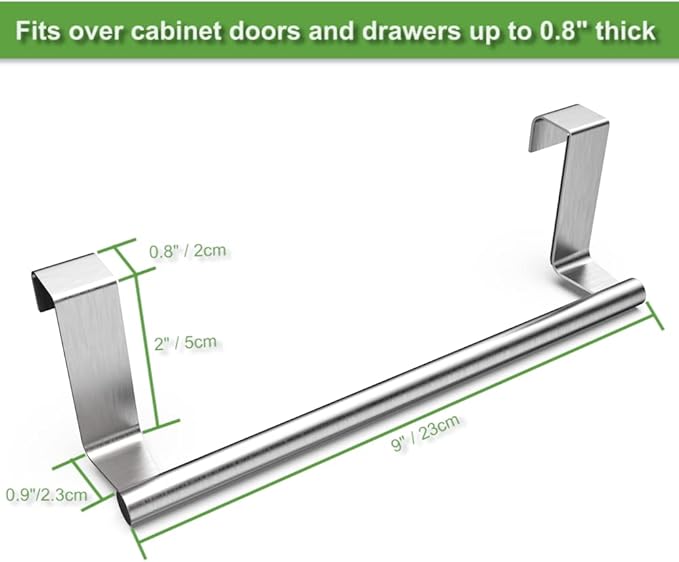 9" Over The Cabinet Towel Bar Holders, Handing Towel and Washcloth Rack for Bathroom and Kitchen, Stainless Steel, 2 Pack (Sliver)