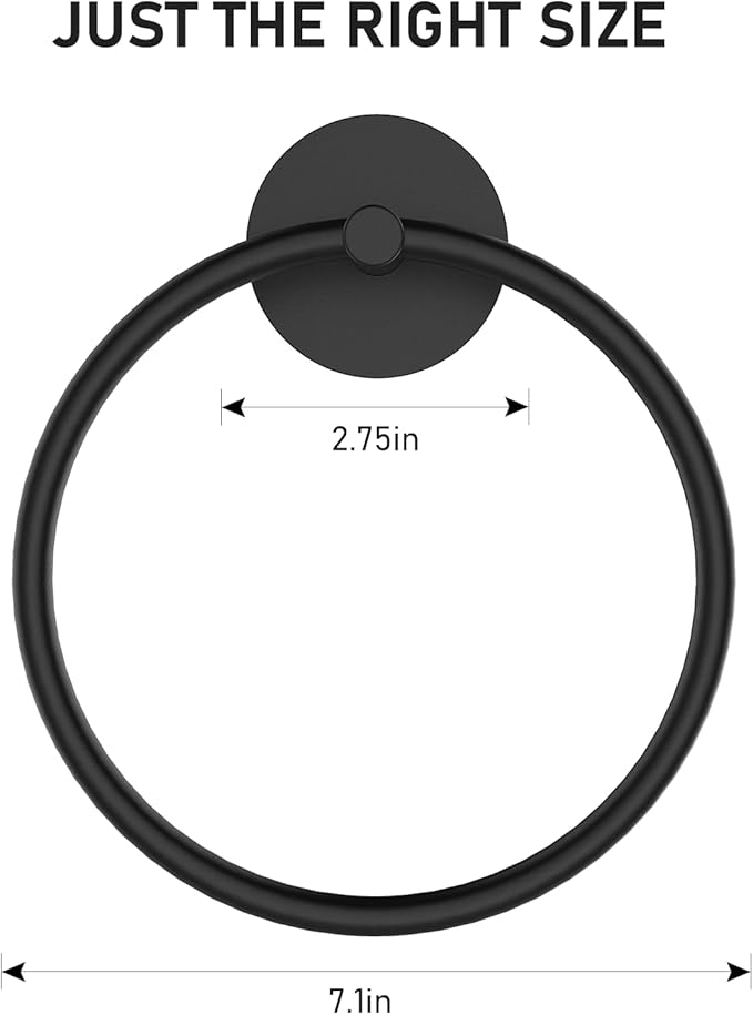 SetSail Adhesive Towel Holder for Bathroom Wall Matte Black Hand Towel Ring Stainless Steel Towel Hanger for Bathroom, Kitchen