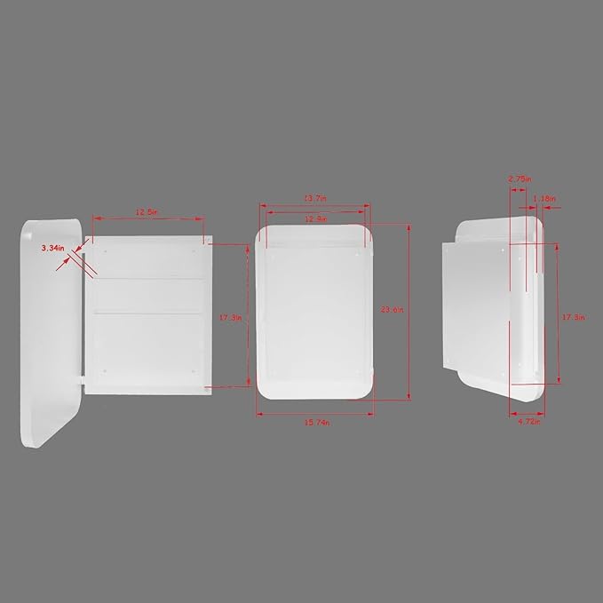 16 x 24 Inch Rounded Rectangle Medicine Cabinet with Mirror and Black Metal Frame for Bathroom, Recessed or Surface Wall Mount Cabinet with 2 Adjustable Glass Shelves, White