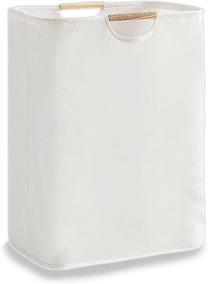 Collapsible Laundry Hamper Bag with Wooden Handles - 55L/14.5 Gallon Large Capacity Waterproof Oxford Cloth Storage Basket, Freestanding No Wire Frame, for Dorm Room, Bedroom, Bathroom (Large)
