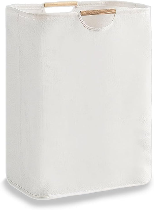 Collapsible Laundry Hamper Bag with Wooden Handles - 55L/14.5 Gallon Large Capacity Waterproof Oxford Cloth Storage Basket, Freestanding No Wire Frame, for Dorm Room, Bedroom, Bathroom (Large)