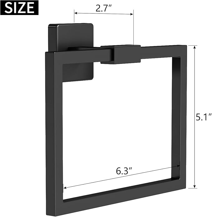 CHJgroup Hand Towel Holder for Bathroom Wall, Square 180?? Swivel Towel Ring Stainless Steel Heavy Duty Black Towel Hanger for Bath, Kitchen