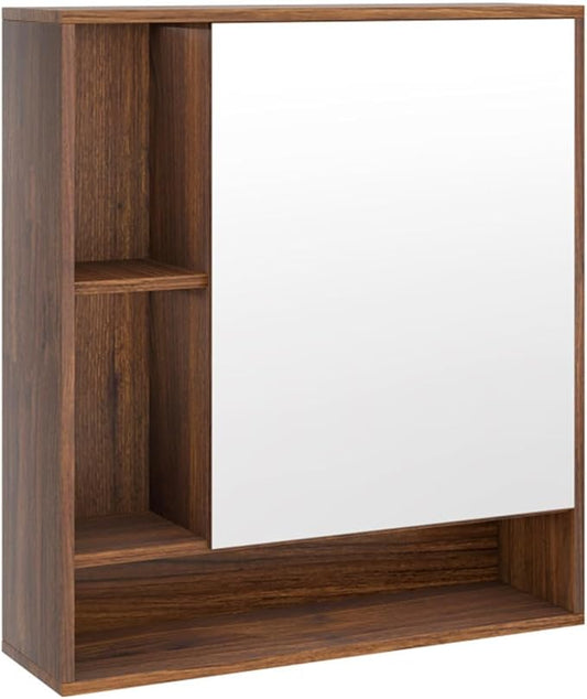Space Saving Medicine Cabinet, Mirrored Bathroom Wall Cabinet with Hidden Storage Shelves, Walnut Finish Vanity Organizer, Medicine Cabinet with Hidden Storage, Space Saving Organizer for Bathroom