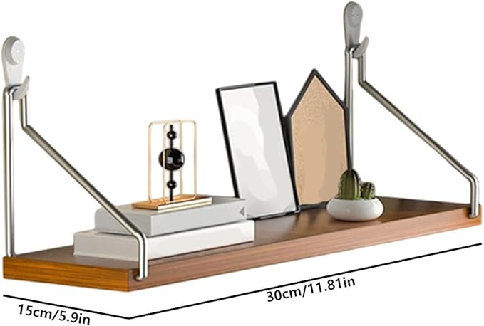 No-Drill Wall Mounted Shelf, Heavy Duty Adhesive Organizer with 15KG Load, Multi-Functional Storage Shelf for Bathroom, Kitchen, Office, Easy Install on Tile(Size:30cm,Color:Walnut Finish)