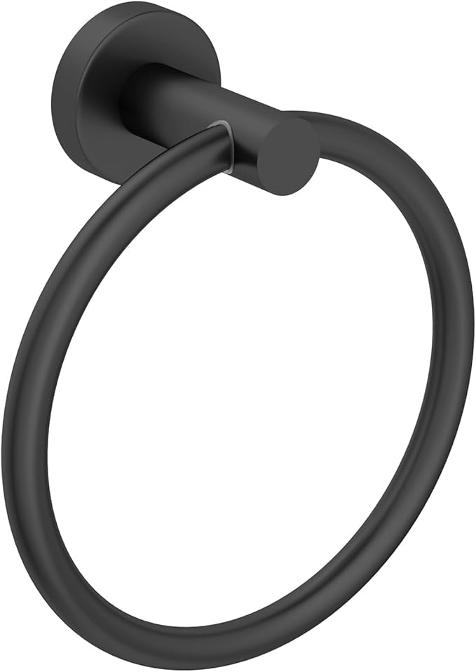 Towel Rings for Bathroom Wall Mount, SUS 304 Stainless Steel Hand Towel Holder, Modern Shower Hardware, Black, 1-Pack
