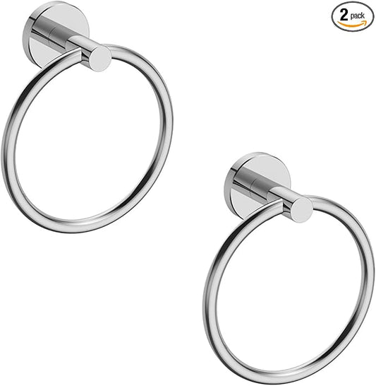 USHOWER 2 Pack Polished Chrome Towel Ring, Hand Towel Holder for Bathroom Wall Mounted, Durable 304 Stainless Steel, Modern Style
