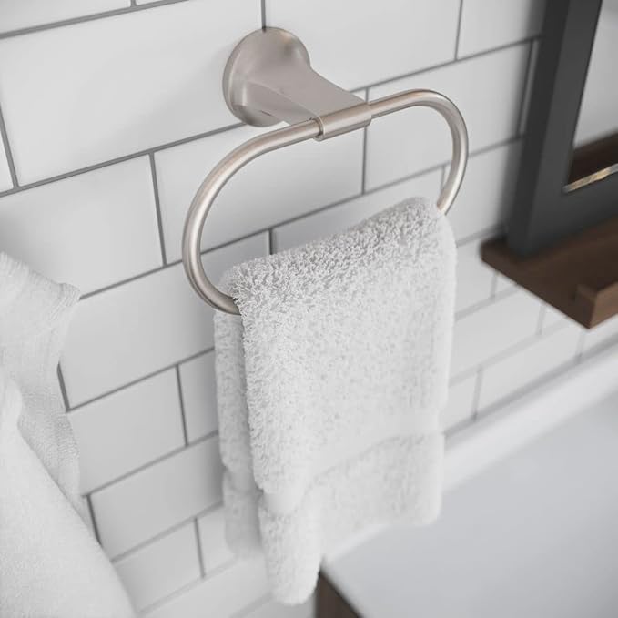 Pfister Pfirst Modern Spot Defense Brushed Nickel-Towel Ring for Bathroom BRBPFM0GS