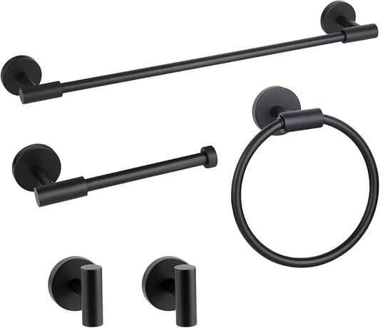 Bathroom Hardware Accessories Set 5 PCS, Matte Black Bathroom Towel Bar Racks Set, SUS304 Stainless Steel Bathroom Fixture Set, 19in Towel Bar Bathroom, Toilet Paper Holder, Towel Hooks, Towel Ring