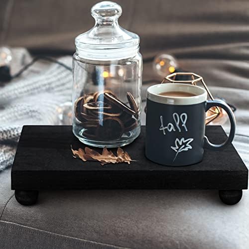 Amyhill Wood Pedestal Stand Kitchen Soap Tray Farmhouse Wooden Riser Stand for Kitchen Bathroom Counter Table Decor Plant Candle Vases Display(Classic,Black,12 x 7 Inch)